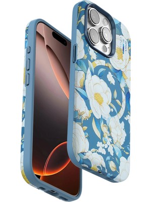 Fırsatkolik Mey Ithalat®   iPhone 14 Pro Flower Series Magsafe Kapak - Mavi