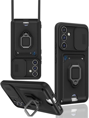 Fırsatkolik Mey Ithalat®  Samsung Galaxy A56 Kılıf Zuma Kartvizitli Yüzüklü Silikon - Siyah