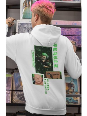 Sevbano Roronoa Zoro One Piece Anime Sırt Baskılı Unisex Oversize Penye Hoodie