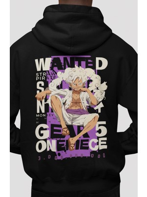 Sevbano Wanted Monkey D. Luffy Gear 5 One Piece Anime Sırt Baskılı Unisex Oversize Penye Hoodie