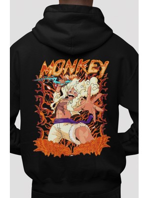 Sevbano One Piece Monkey D. Luffy Anime Sırt Baskılı Unisex Oversize Penye Hoodie