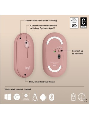 Fırsatkolik Pebble 2 M350S Kablosuz Bluetooth Sessiz Optik Mouse Pembe 910-007014