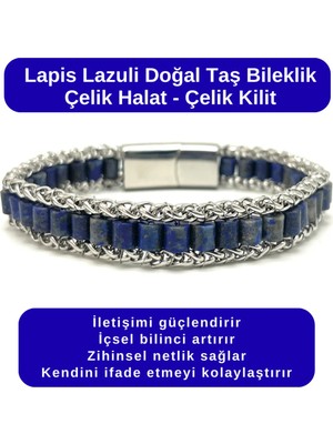 Yıldız Doğal Taş Sertifikalı Lapis Lazuli Doğal Taş Bileklik Çelik Halat Çelik Kilit