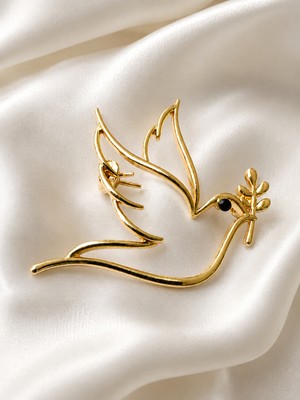 Haki Store Güvercin Figürlü Gold Renk Kadın Broş