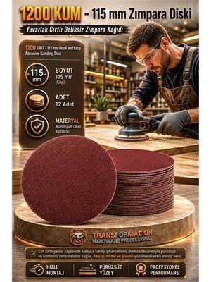 Fırsatkolik Mey Ithalat® 12 Adet 1200 Kum Yuvarlak Cırtlı Zımpara Diski 115 mm Deliksiz Zımpara Kağıdı 723225