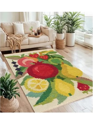 Vivense Meyve Baskılı Dokuma Taban Halı, 130 Yng, 80X200 cm