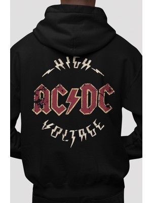 Sevbano Ac Dc Rock Metal Müzik Grubu Sırt Baskılı Unisex Oversize Penye Hoodie