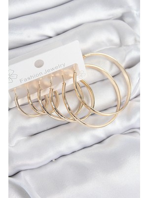 Pirinç Halka Model Gold Renk Kadın Set Küpe