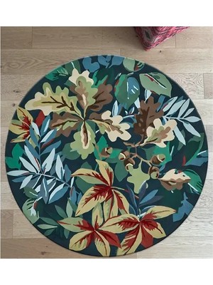 Vivense Leaf Baskılı Yuvarlak Dokuma Taban Halı, 128 Yng