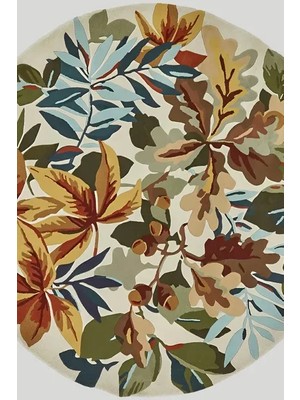 Vivense Leaf1 Baskılı Yuvarlak Dokuma Taban Halı, 148 Yng