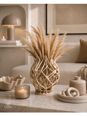 Triora Design Organik Form Dekoratif Vazo – Modern 3D Tasarım Pampas Vazosu