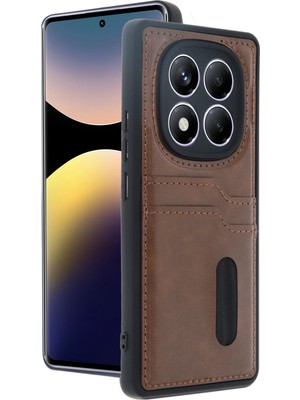 Fırsatkolik Mey Ithalat®   Redmi Note 14 Pro 5g Kılıf Sara Kartvizitli Deri Kılıf - Taba