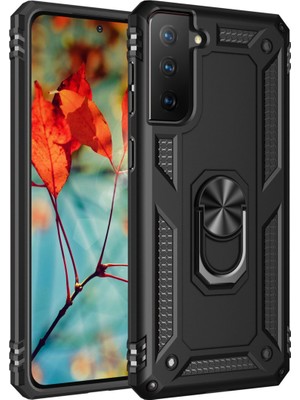 Fırsatkolik Galaxy S21 Kılıf Sofya Yüzüklü Silikon Kapak - Siyah