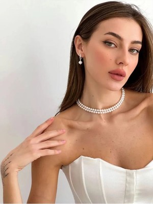 Ravinity Çift Sıra Inci Choker Kolye Vintage Gelin Düğün Nikah Takısı