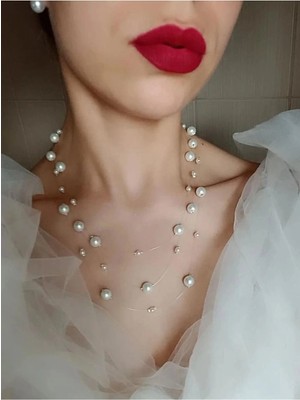 Ravinity Krem Inci Kolye, Söz Nişan Nikah Düğün Için Incili Gelin Kolyesi