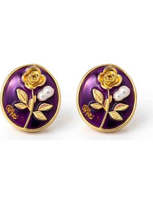 Mira Gold Renk Çiçek Desenli Vintage Tasarım Inci Detaylı Sallantılı Küpe