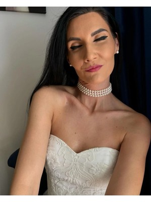 Ravinity 3 Sıra Choker Inci Kolye Krem Incili Gelin Aksesuarı Nikah Kolyesi