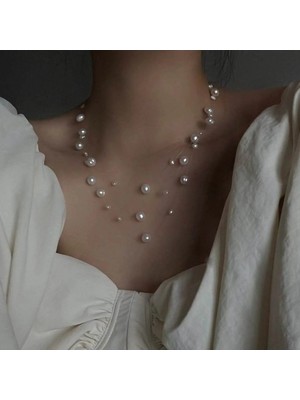 Ravinity Beyaz Incili Hayalet Kolye, Söz Nişan Nikah Inci Kolye