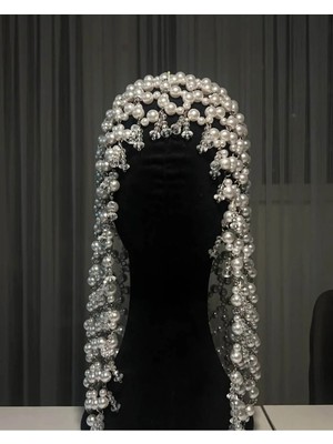 Ravinity Beyaz Inci Kristal Boncuk Detaylı Baklava Desenli Gelin Başı Aksesuarı Söz Nişan Nikah Tacı