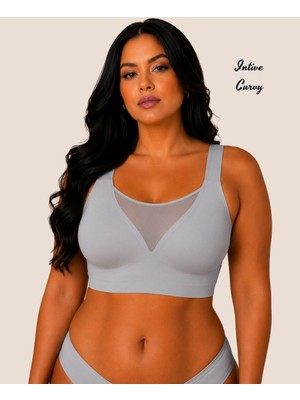 Intive Lingerie Intive Curvy Büyük Beden Lazer Kesim Dikişsiz Kalın Askılı Önü Tül Detaylı Sütyen (Xl-4xl)