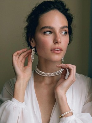 Ravinity 3 Katmanlı Krem Inci Choker Kolye Düğün Nikah ve Abiye Takısı