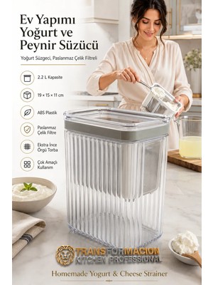 Transformacion Profesyonel Yoğurt Süzgeci, 2.2L Büyük Kapasiteli, Paslanmaz Çelik Filtreli Ev Yapımı Yoğurt Süzücü 721348