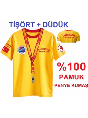 Marten Lıfeguard Tssf Logolu Nefes Alan Kumaş Cankurtaran Pamuklu Penye 0 Yaka T-Shirt-Düdük Set