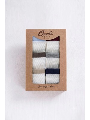 Cocole Socks Erkek Bebek Soket Çorabı Kraft Kutulu 6'lı Set Pamuklu 0-1 Yaş Kabartmalı