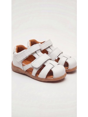 Pufien Çocuk Hakiki Deri Sandalet, Ortopedik Tabanlı, Kaydırmaz Kauçuk Taban, Cırt Cırtlı Unisex Premium