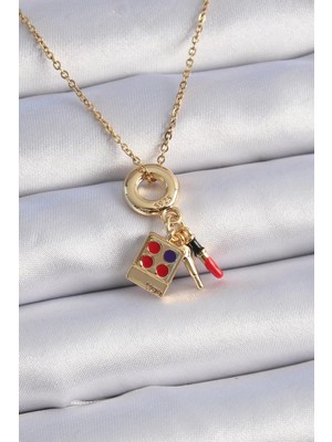 Aydogan's 316L Çelik Gold Renk Makyaj Paleti Figür Charm Model Kadın Kolye - TJ-BKO9322
