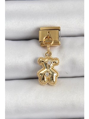 Aydogan's 316L Çelik Sallantılı Zirkon Taşlı Ayıcık Model Gold Renk Nomination Charm - TJ-BC1410
