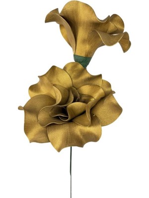 Nettenevime Latex Çiçek 2 Kafalı Manolya Yapay Çiçek Köpük Çiçek Gold Altın Renk