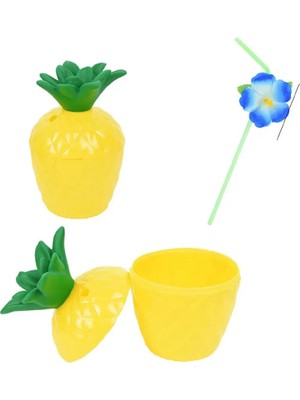 Aydogan's Ananas Hawaii Luau Aloha Pipetli Içecek Kabı Bardak 10X13 cm 1 Adet