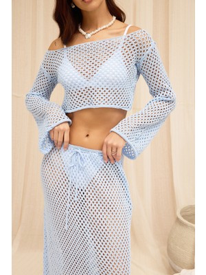 Mai Forio Mavi Triko Crop Etek Takım