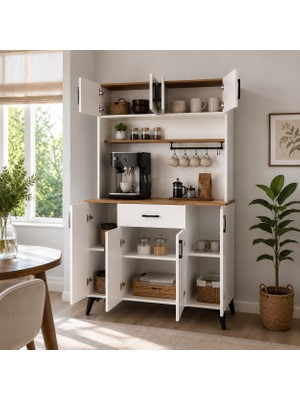 Bangu Kahve Köşesi Dolabı ( Derinlik 47 cm ) Çok Amaçlı Mutfak Dolabı Çekmeceli Raflı Coffee Bar Ünitesi BKDM0035