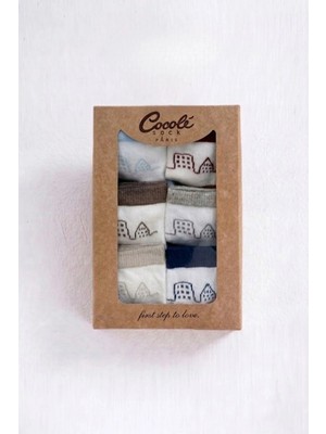 Cocole Socks Erkek Bebek Soket Çorabı Kraft Kutulu 6'lı Set Pamuklu 0-1 Yaş Mimari Desenli