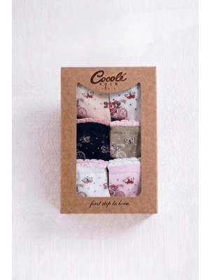 Cocole Socks Kız Bebek Soket Çorabı Kraft Kutulu 6'lı Set Pamuklu 0-1 Çiçek & Bisiklet Temalı