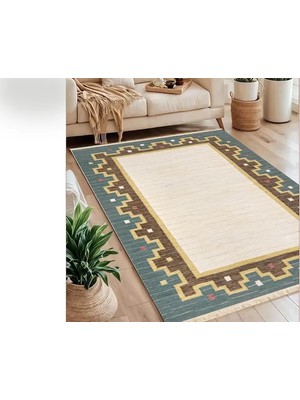 Vivense Geo Kenar Baskılı Dokuma Taban Halı, 190 Yng, 80X200 cm