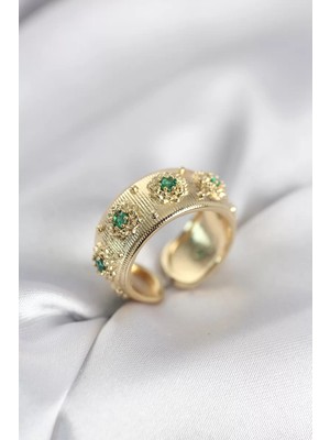 Aydogan's Yeşil Zirkon Taşlı Gold Renk Vintage Kadın Yüzük - TJ-BYK4084