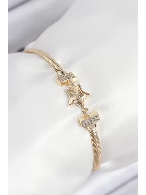 Aydogan's Pirinç Zirkon Taşlı Yıldız Model Gold Renk Kadın Bileklik - TJ-BB7903