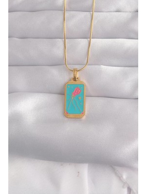 Aydogan's 316L Çelik Gold Renk Mavi Mineli Tarot Kolye - TJ-BKO9030