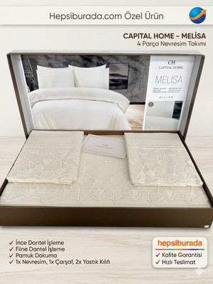 Capital Home DANTELLİ ÇİFT KİŞİLİK NEVRESİM TAKIMI 4 lü SET