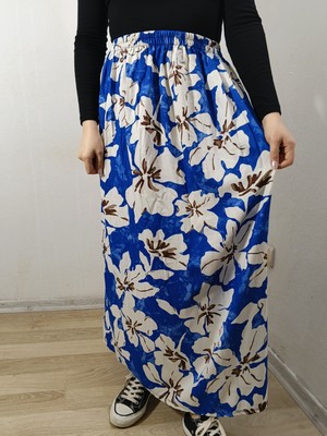 Hoaryage Beli Lastikli Desenli Viskon Basma Kumaş Maxi Boy Anne Etek 36-48BEDEN