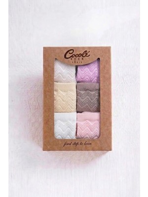 Cocole Socks Kız Bebek Soket Çorabı Kraft Kutulu 6'lı Set Pamuklu 0-1 Yaş Zigzag Kabartma