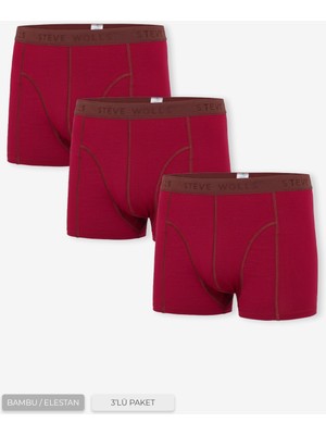 Erkek Bordo 3’lü Klasik Bambu Boxer - 25101