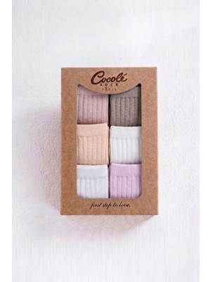 Cocole Socks Kız Bebek Soket Çorabı Kraft Kutulu 6'lı Set Pamuklu 0-1 Yaş Fitilli