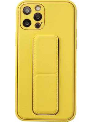 Fırsatkolik iPhone 12 Pro Kılıf Coco Deri Standlı Kapak - Sarı