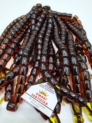 Omari Imzalı Sertifikalı Alman Faturan Sıkma Kehribar Tesbih 12 x 12,7 mm Kapsül Kesim