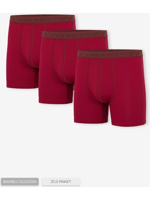 Steve Wolls Erkek Bordo 3’lü Uzun Paça Bambu Boxer - 25201