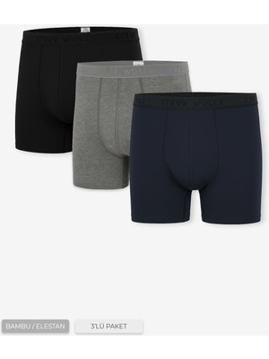 Steve Wolls Erkek Renkli 3’lü Uzun Paça Bambu Boxer - 25202
